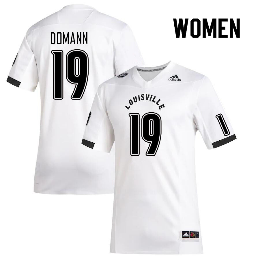 Women #19 Brock Domann Louisville Cardinals College Football Jerseys Sale-White